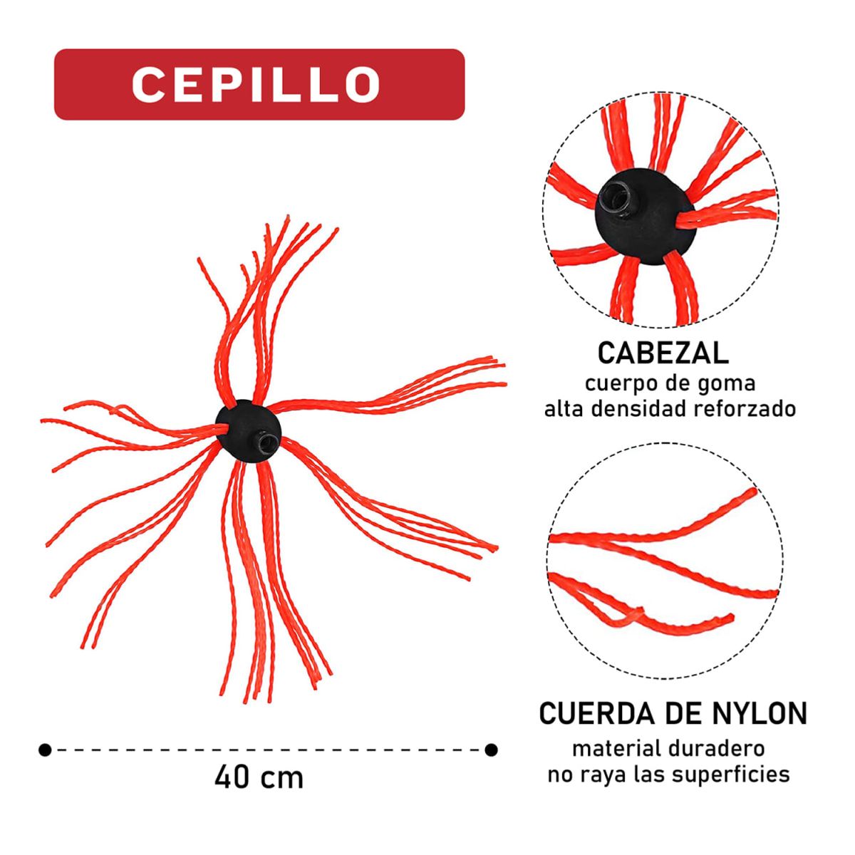 GENERICO - Cepillo para limpieza chimeneas con cabezal 40cm