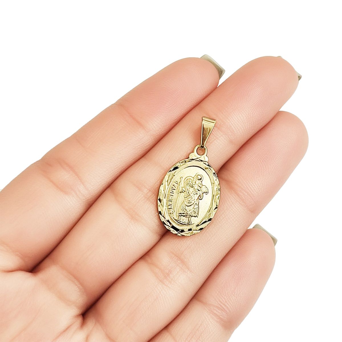 COGGIOLA - Colgante Medalla San Cristóbal Ovalado Borde Enchapado Oro 18K