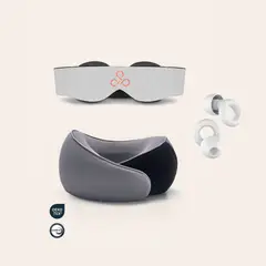 HYPNOS - Pack Viaje Profundo - Antifaz Gris + Tapón Blanco + Almohada Viaje Gris -