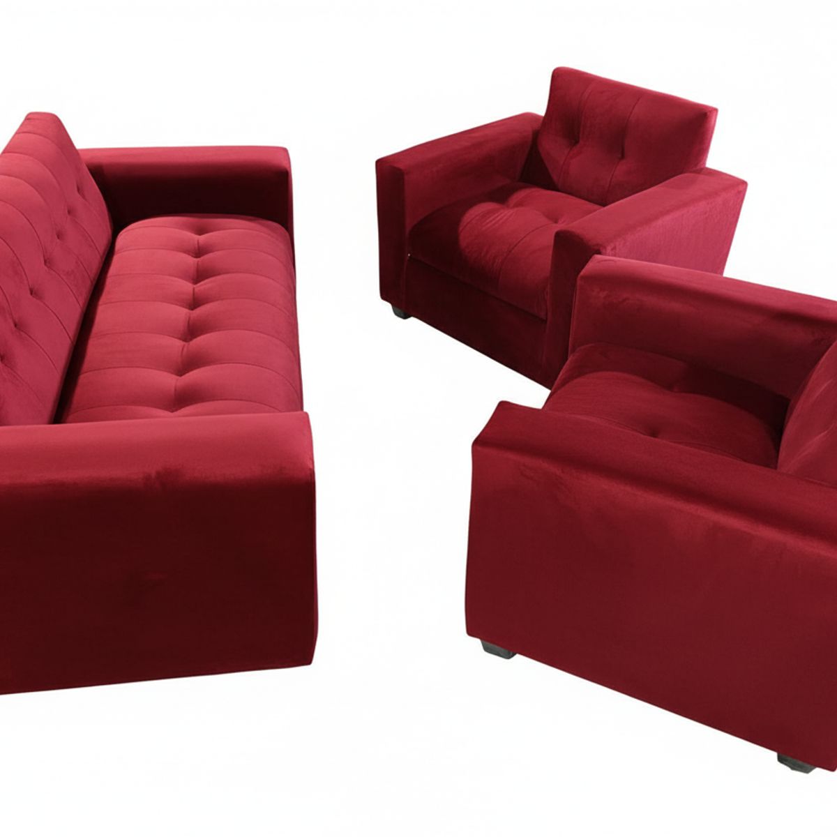 MUEBLES NEW - JUEGO DE LIVING 3 CUERPOS ROJO FELPA