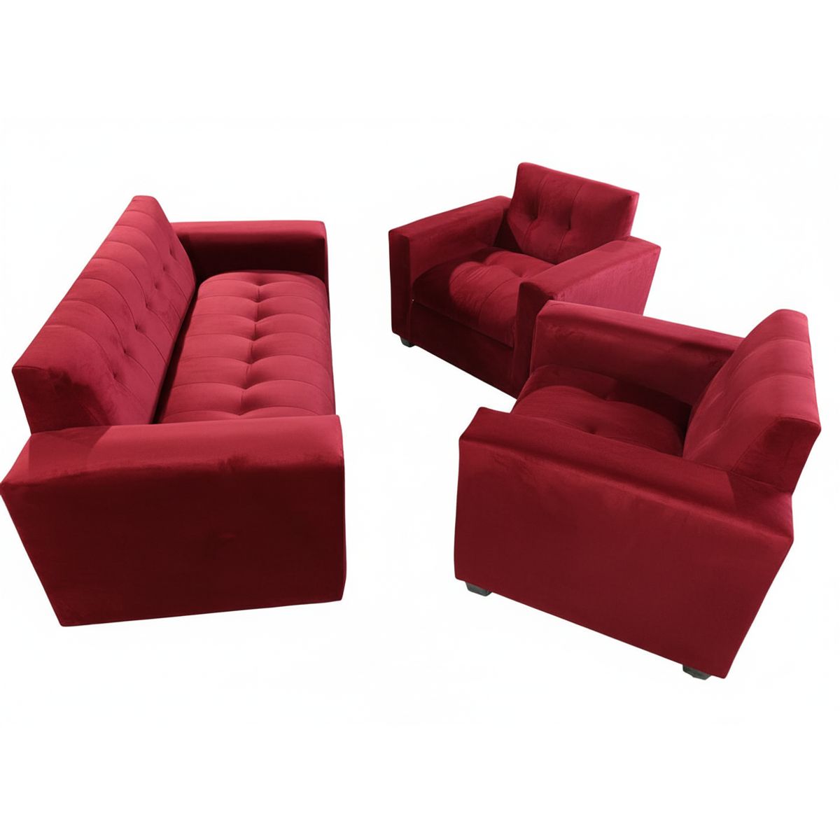 MUEBLES NEW - JUEGO DE LIVING 3 CUERPOS ROJO FELPA