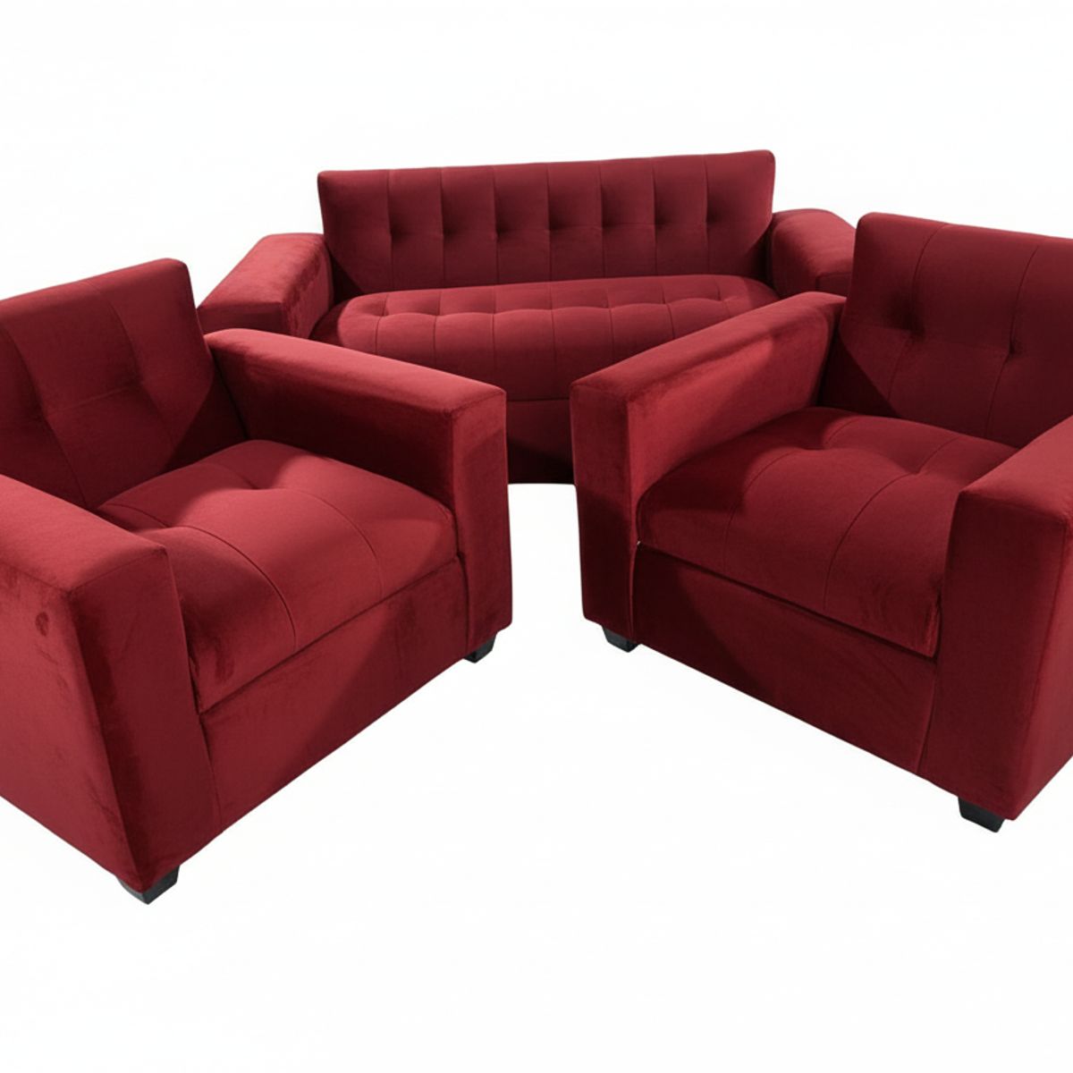 MUEBLES NEW - JUEGO DE LIVING 3 CUERPOS ROJO FELPA