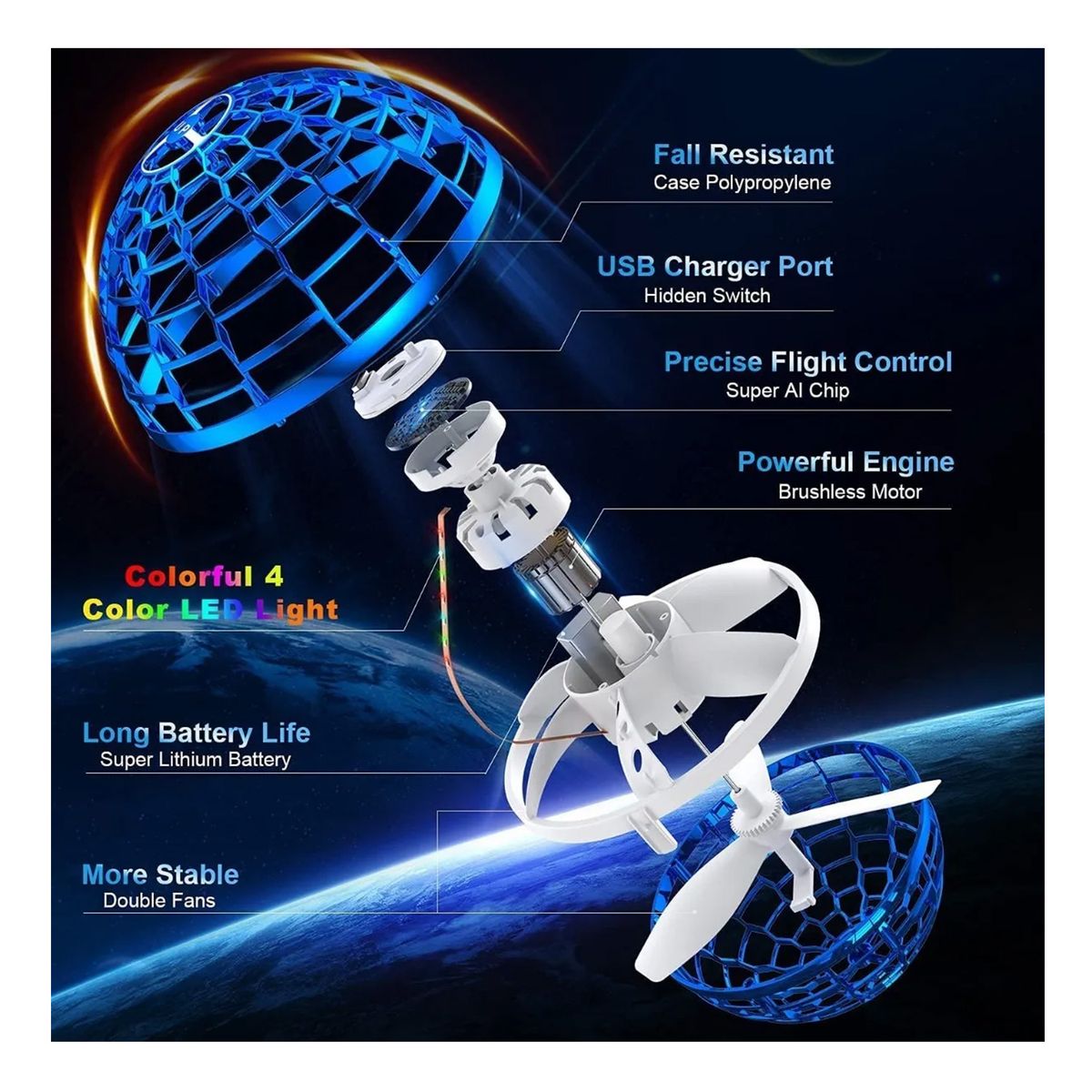 GENERICO - Pelota Esfera Led Voladora Juguete Mini Drone Fly Nova