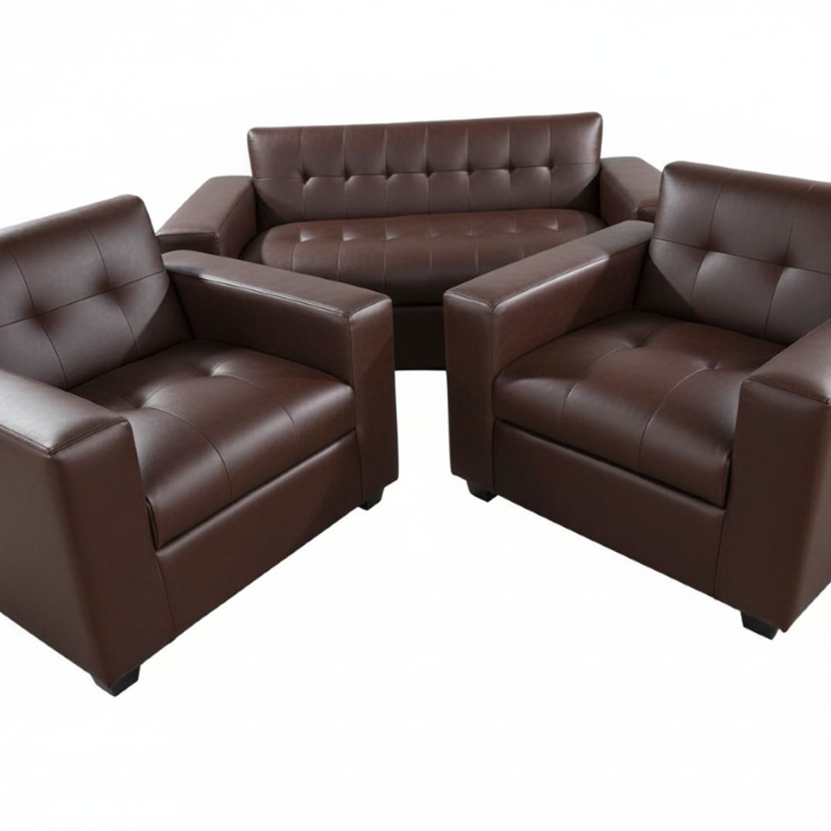 MUEBLES NEW - JUEGO DE LIVING 3 CUERPOS ECOCUERO CHOCOLATE