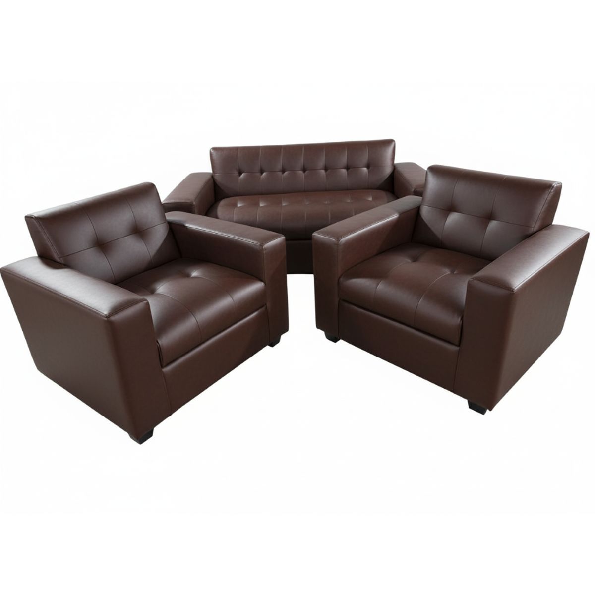MUEBLES NEW - JUEGO DE LIVING 3 CUERPOS ECOCUERO CHOCOLATE