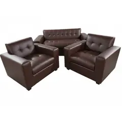 MUEBLES NEW - JUEGO DE LIVING 3 CUERPOS ECOCUERO CHOCOLATE