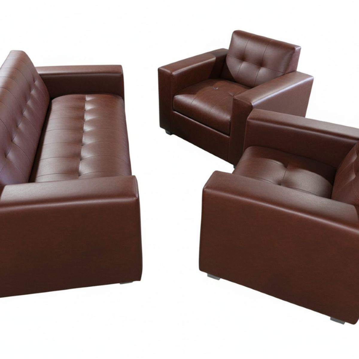 MUEBLES NEW - JUEGO DE LIVING 3 CUERPOS ECOCUERO CHOCOLATE