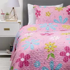 ZAHR - CUBRECAMA ESTAMPADO 1.5 PLAZAS ROSADO