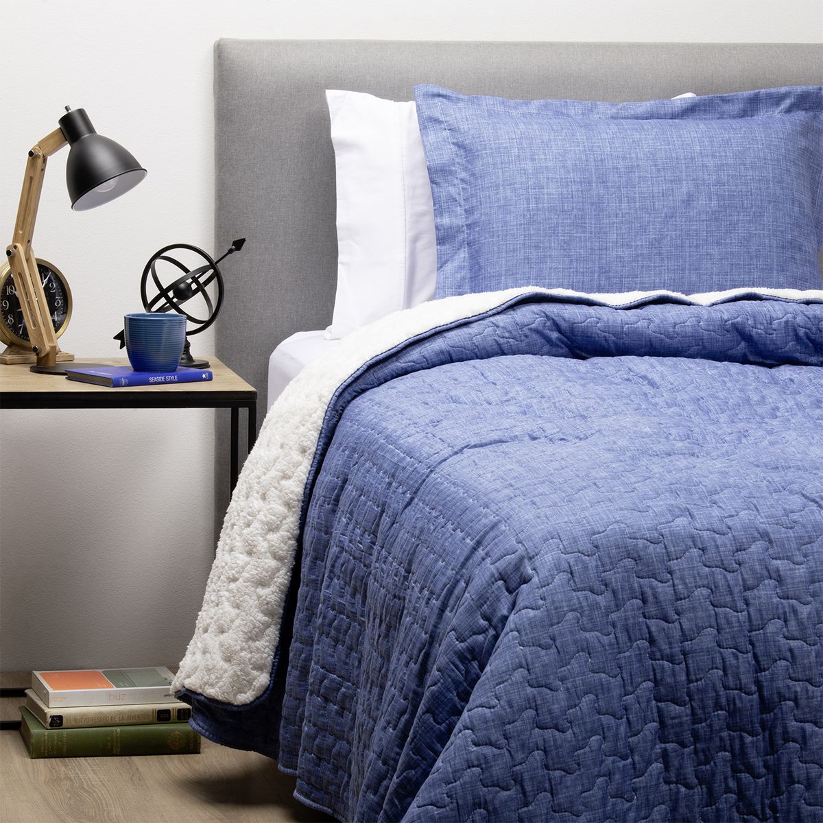 ZAHR - Cubrecama Sherpa Estampado Single - Azul