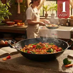 UTILISIMO - Wok Acero Inoxidable Antiadherente 42 cm Color Negro