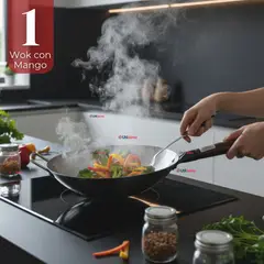 UTILISIMO - Sartén Wok De Hierro Concavo Con Mango 34cm Plateado