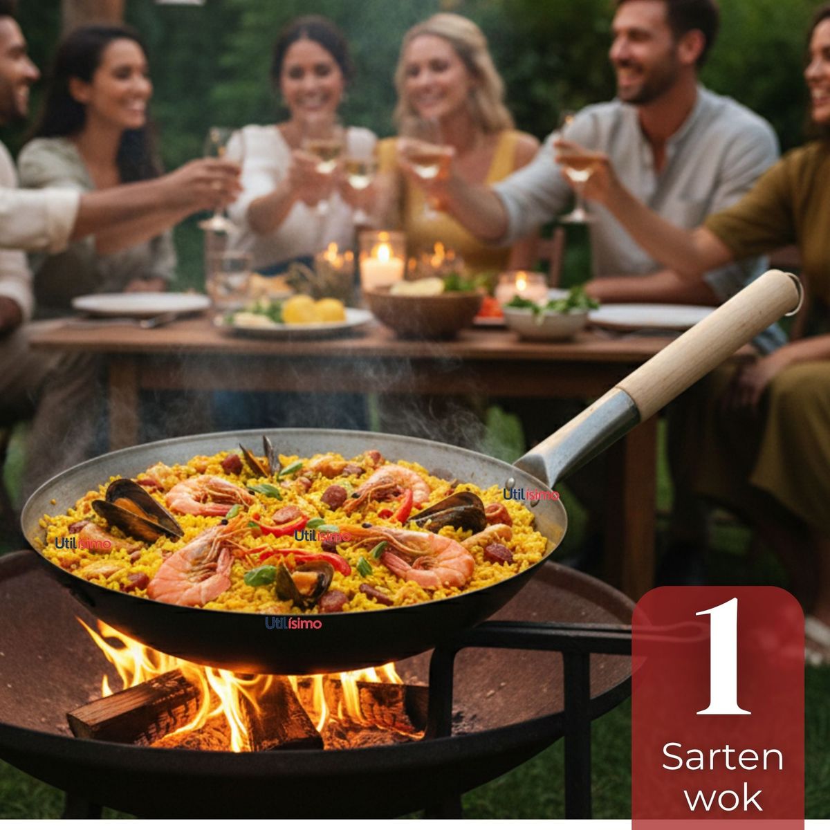 UTILISIMO - Sartén Wok Tradicional Chino De 37cm Acero Al Carbono