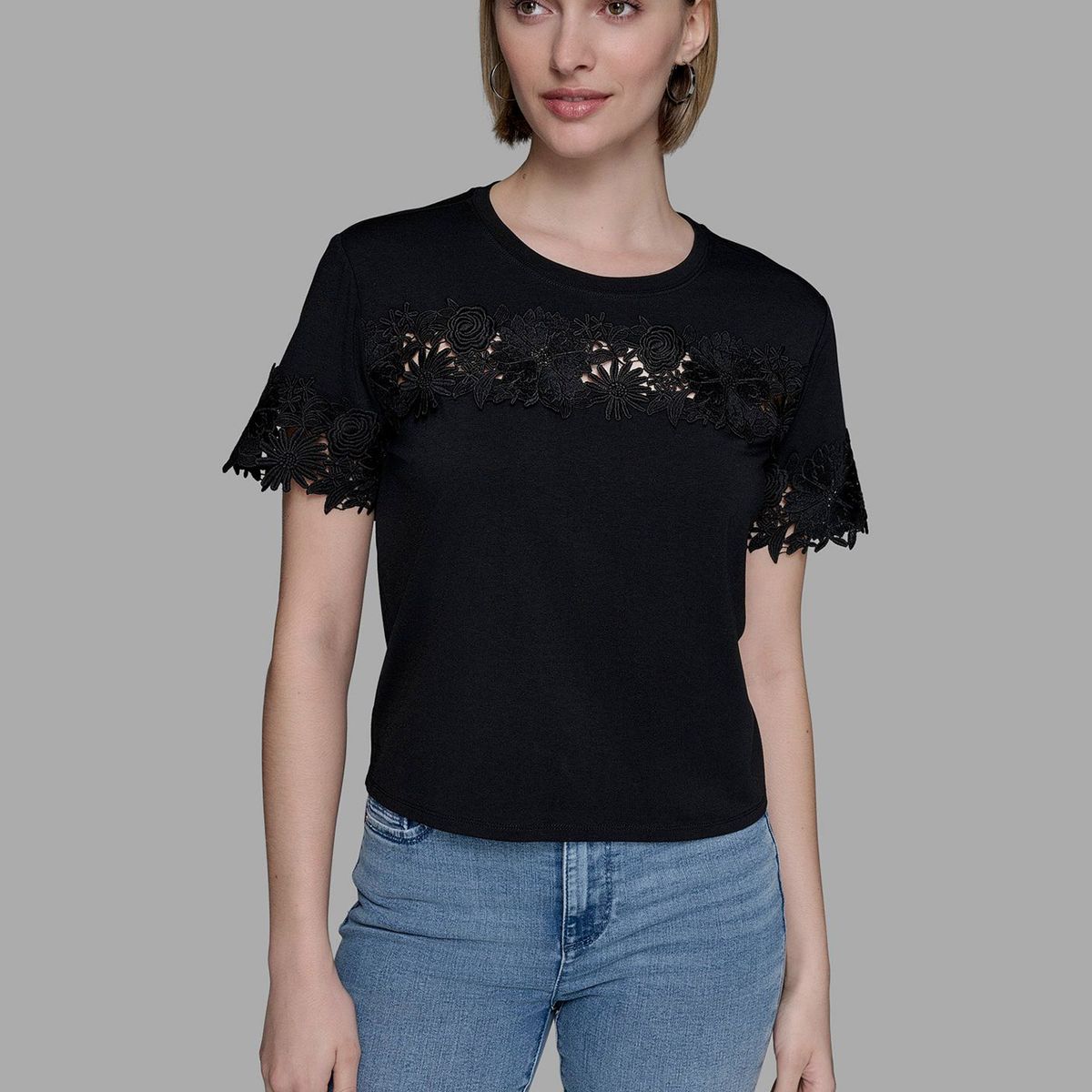 KARL LAGERFELD - Polera de punto con detalle de encaje