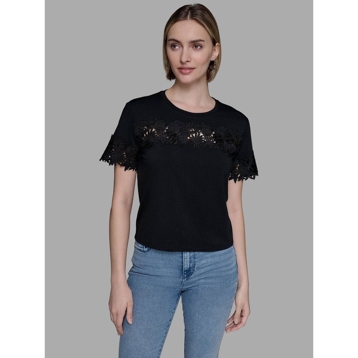 KARL LAGERFELD - Polera de punto con detalle de encaje