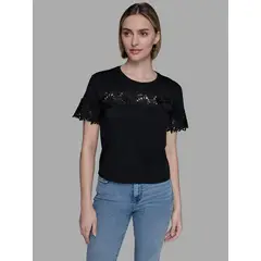 KARL LAGERFELD - Polera de punto con detalle de encaje