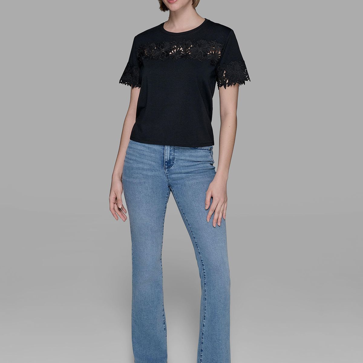 KARL LAGERFELD - Polera de punto con detalle de encaje