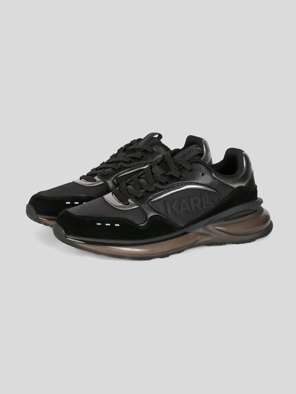 Zapatillas runner de nailon y cuero con logo Karl Negro