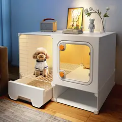 HOOPET - Jaula Canil Decorativa Doble Cabina Interior Para Mascotas Blanco