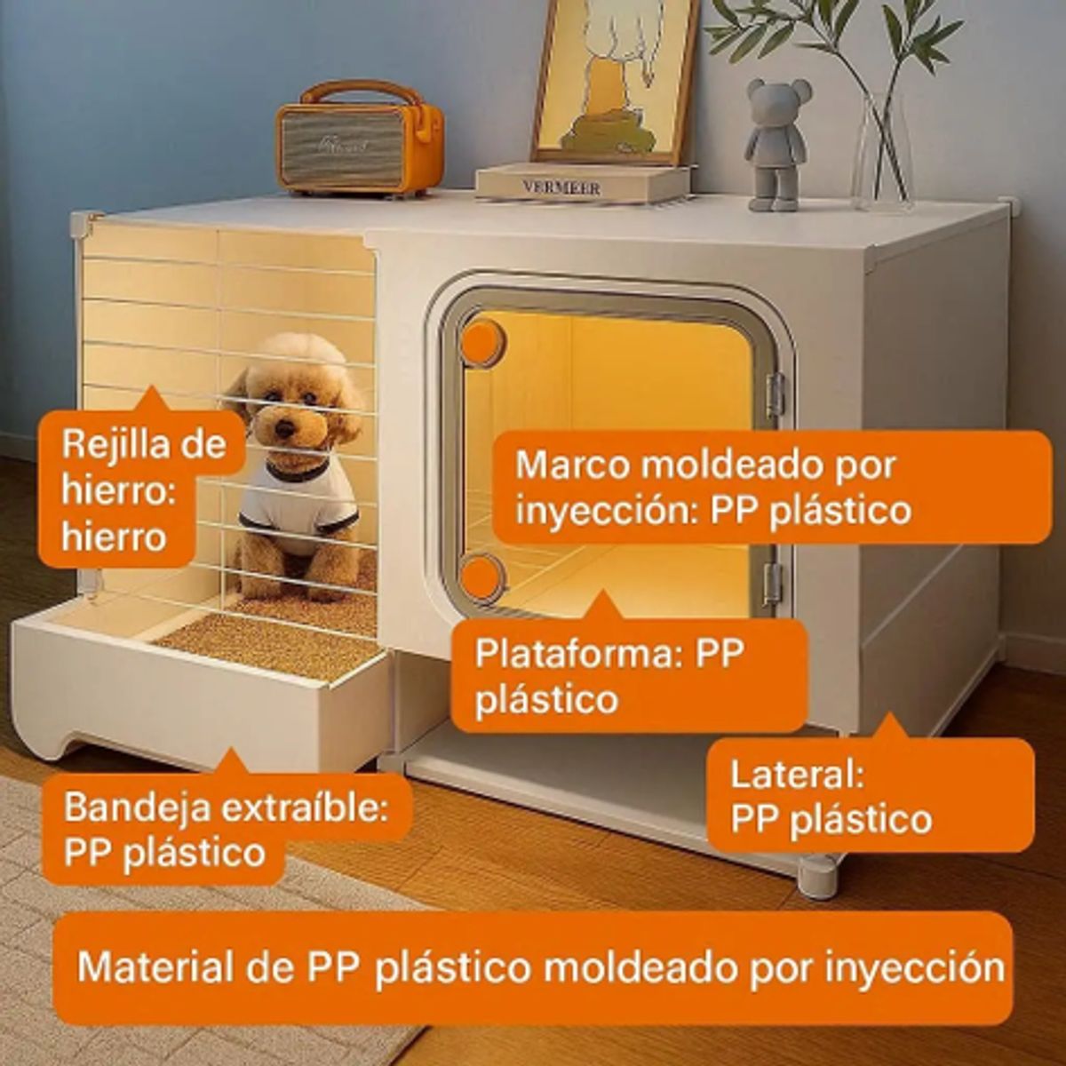 HOOPET - Jaula Canil Decorativa Doble Cabina Interior Para Mascotas Blanco