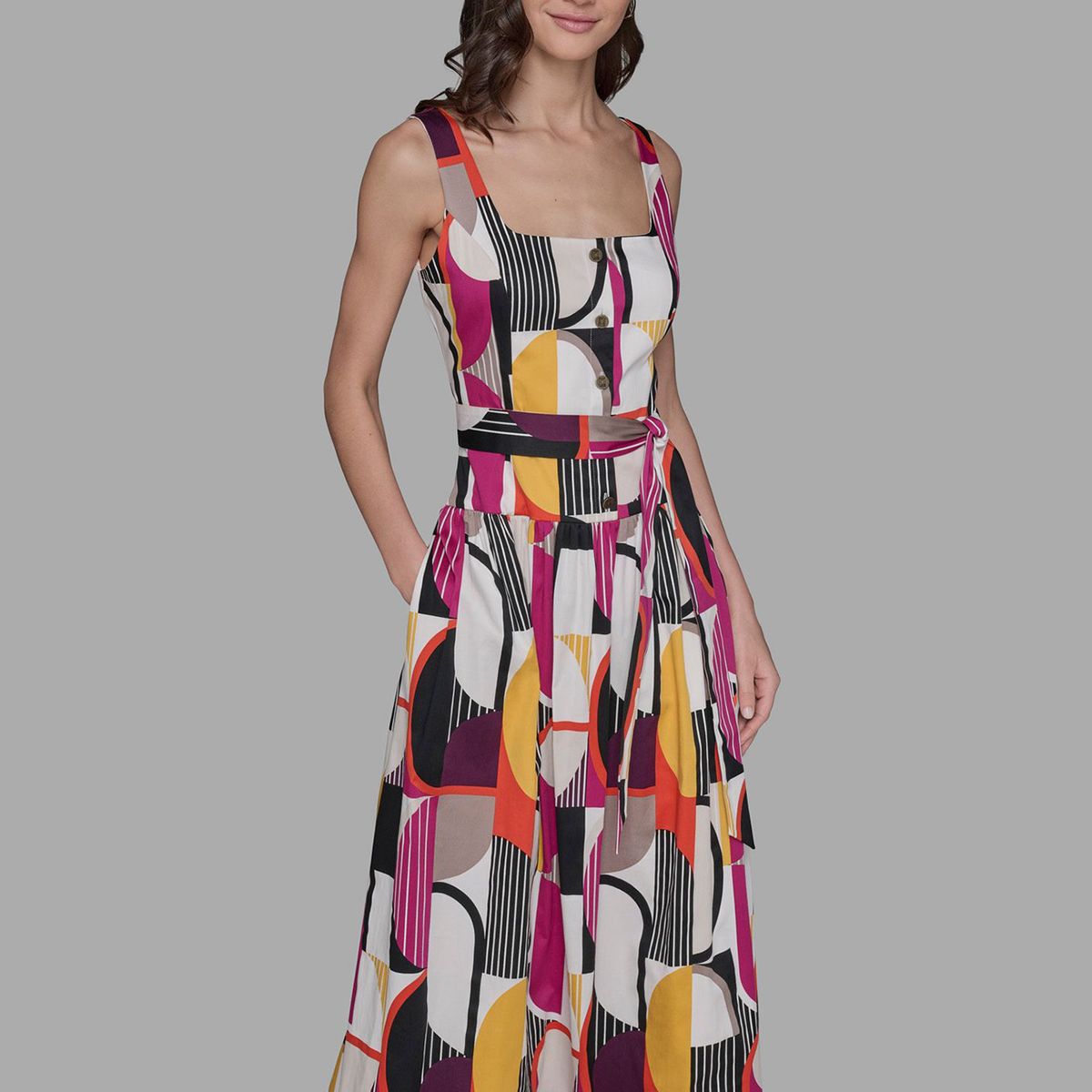 KARL LAGERFELD - Vestido midi estampado geométrico con cinturón