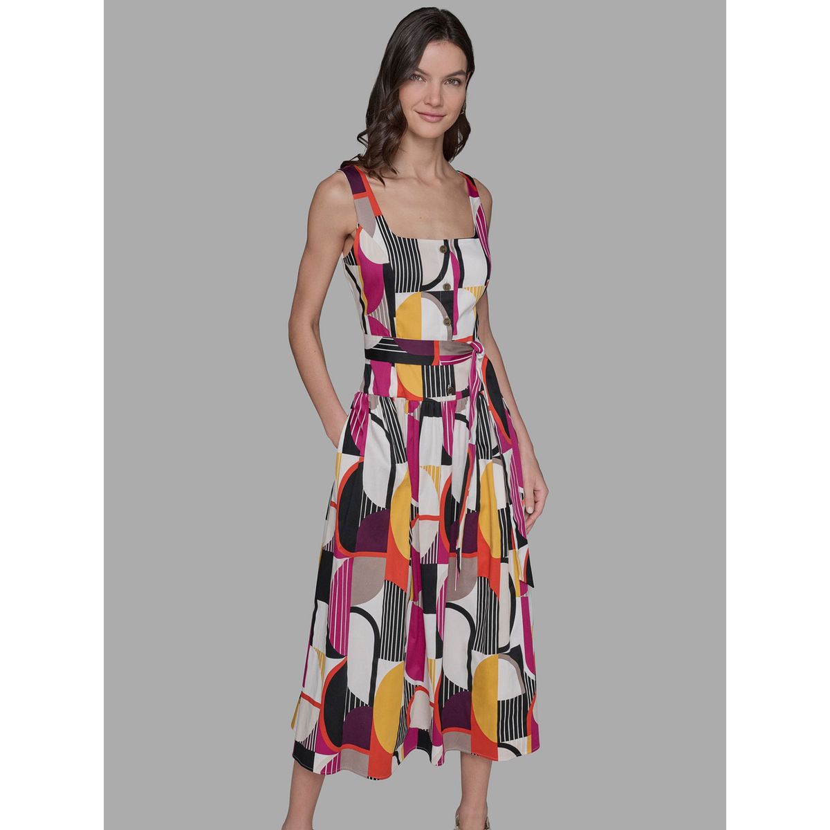 KARL LAGERFELD - Vestido midi estampado geométrico con cinturón