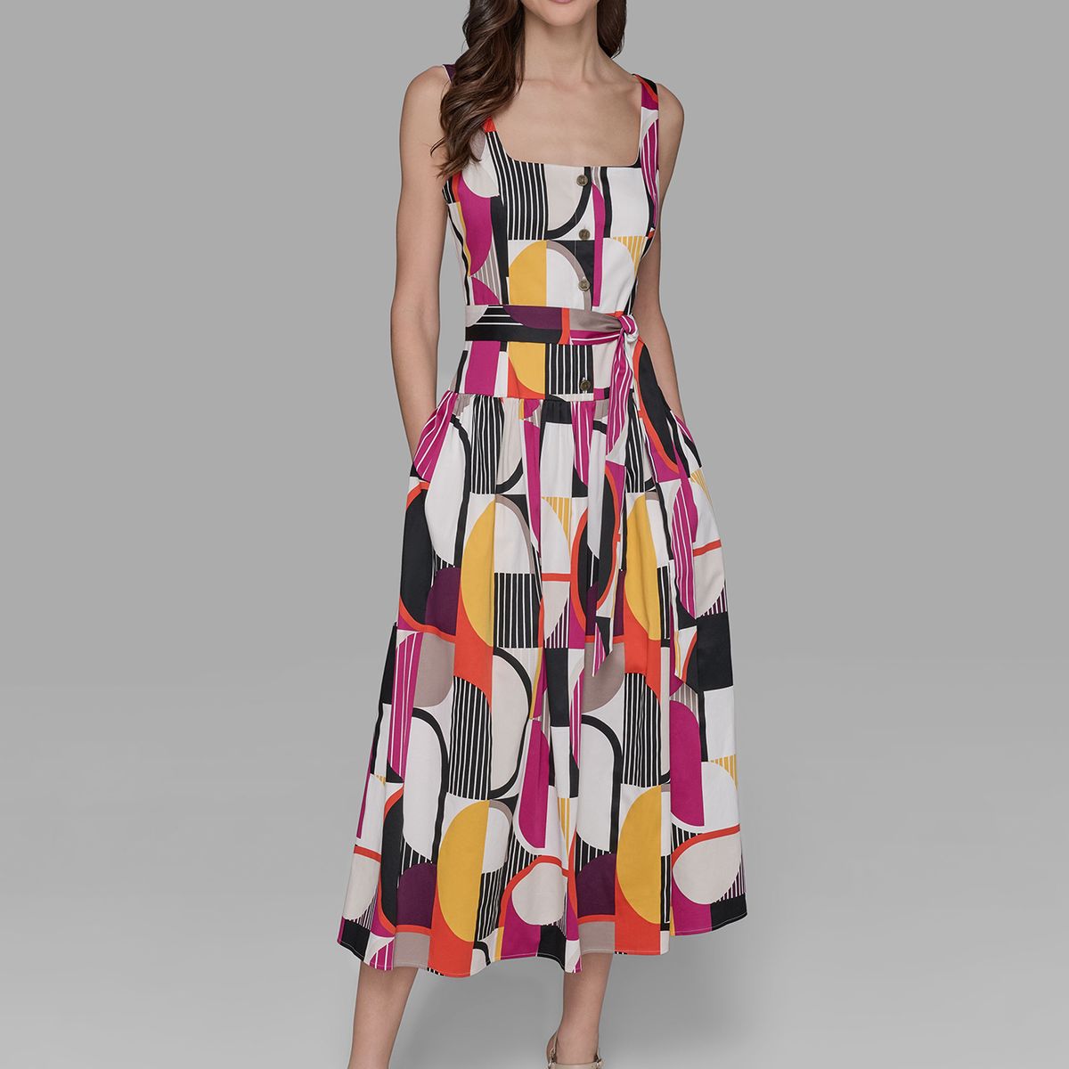 KARL LAGERFELD - Vestido midi estampado geométrico con cinturón