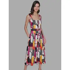 KARL LAGERFELD - Vestido midi estampado geométrico con cinturón