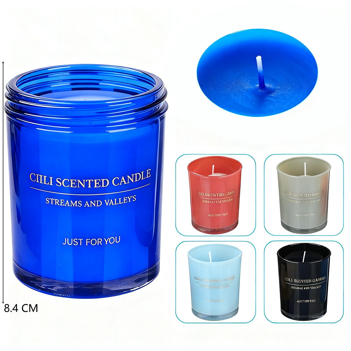 POLASUP - Set 4 Velas aromáticas en botellas vidrio combinación negro azul gris rojo una fragancia duradera