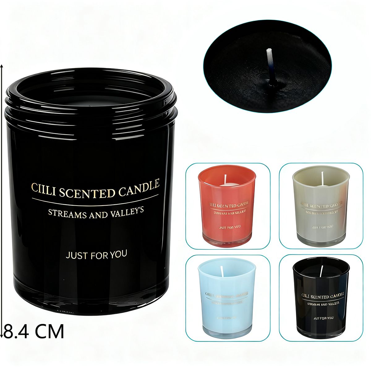 POLASUP - Set 4 Velas aromáticas en botellas vidrio combinación negro azul gris rojo una fragancia duradera
