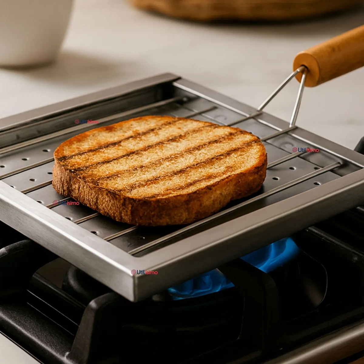 UTILISIMO - Tostador Parrilla Manual De Cocina Acero Inoxidable Tostar Pan