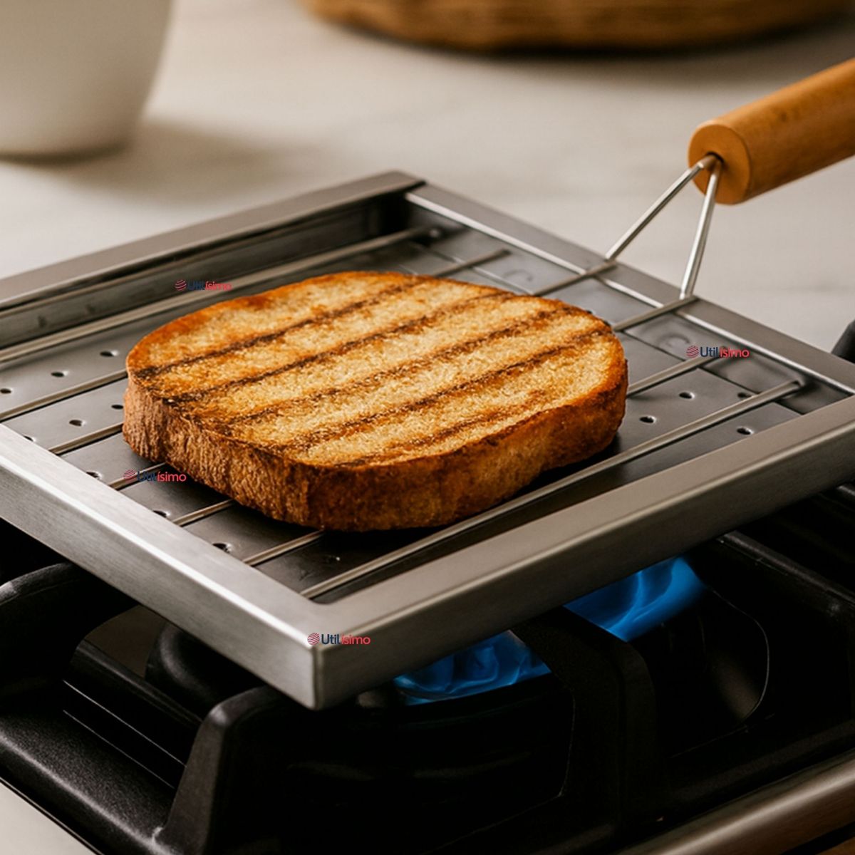UTILISIMO - Tostador Parrilla Manual De Cocina Acero Inoxidable Tostar Pan