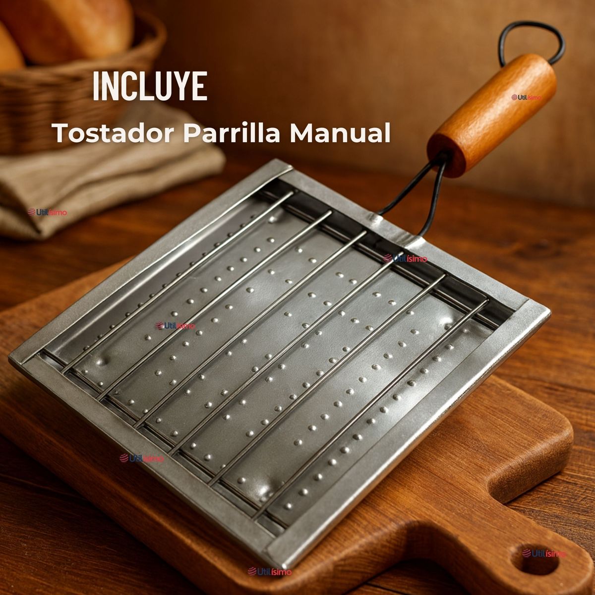 UTILISIMO - Tostador Parrilla Manual De Cocina Acero Inoxidable Tostar Pan