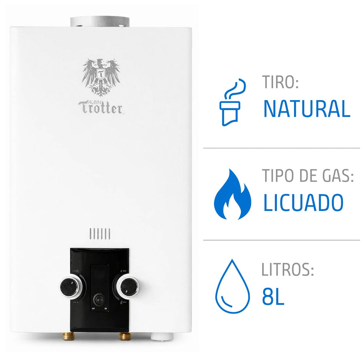 Calefont Albin Trotter 8 Litros Tiro Natural Gas Licuado N24, marca ALBIN TROTTER - Foto Principal
