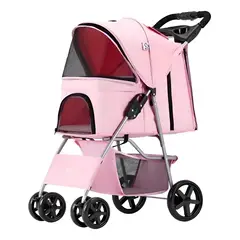 GENERICO - Coche Para Paseo Mascota Perro 4 Ruedas Rosa