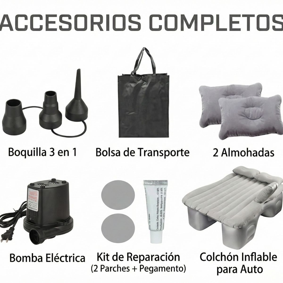 GENERICO - Colchón Inflable para Auto Universal + Bomba 12V y Almohadas  Cama de Camping y Viajes