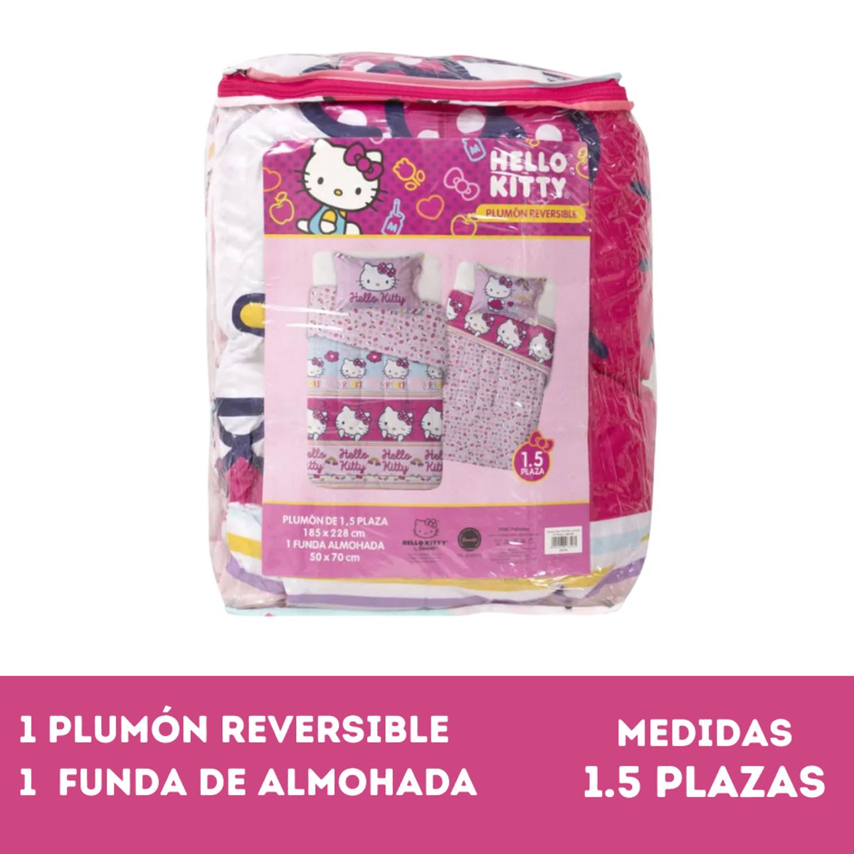 MASHINI - Plumón Hello Kitty Reversible 1,5 Plazas Mashini + Funda Almohada