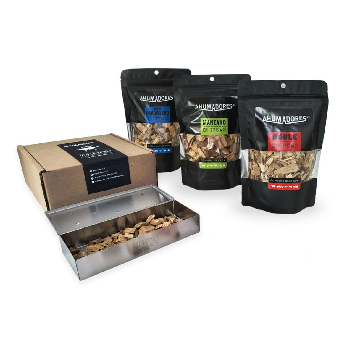 GENERICO - Pack Regalo Caja Ahumadora con 3 Bolsas Chips Madera 150G