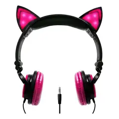 URBANO - Audifonos Orejas De Gato Cat Luces Led Alambrico Color Rosa