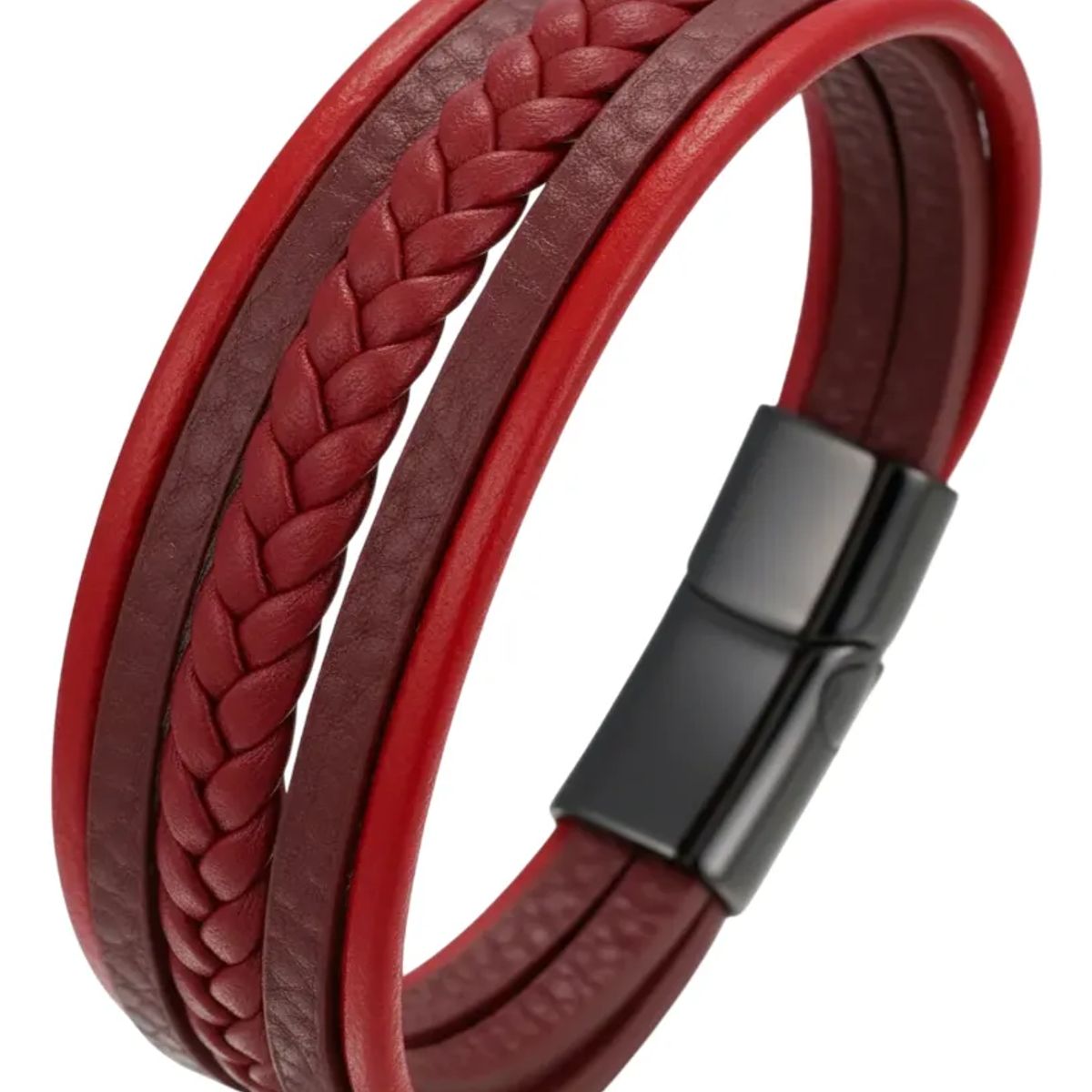 GENERICO - Pulsera De Hombre Mujer De Cuero Rojo Doble Giro Elegante