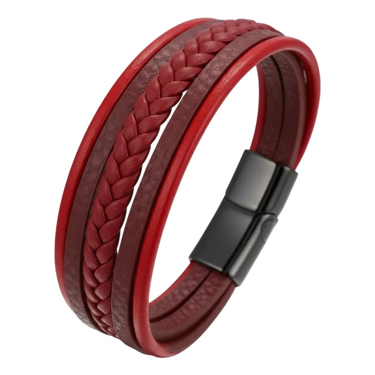 GENERICO - Pulsera De Hombre Mujer De Cuero Rojo Doble Giro Elegante