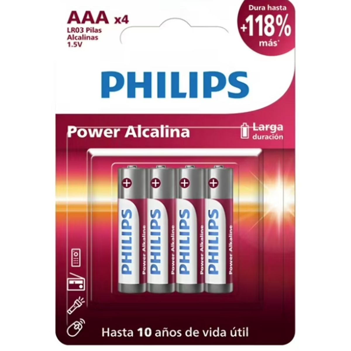 PHILIPS - Pack 4 Pilas AAA Alcalinas LR03P4B Philips