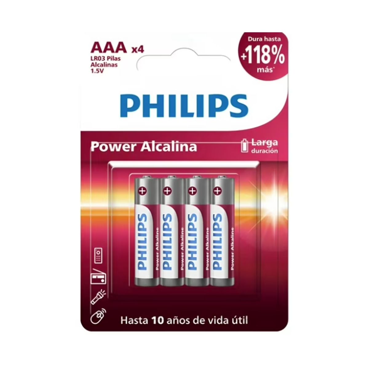 PHILIPS - Pack 4 Pilas AAA Alcalinas LR03P4B Philips