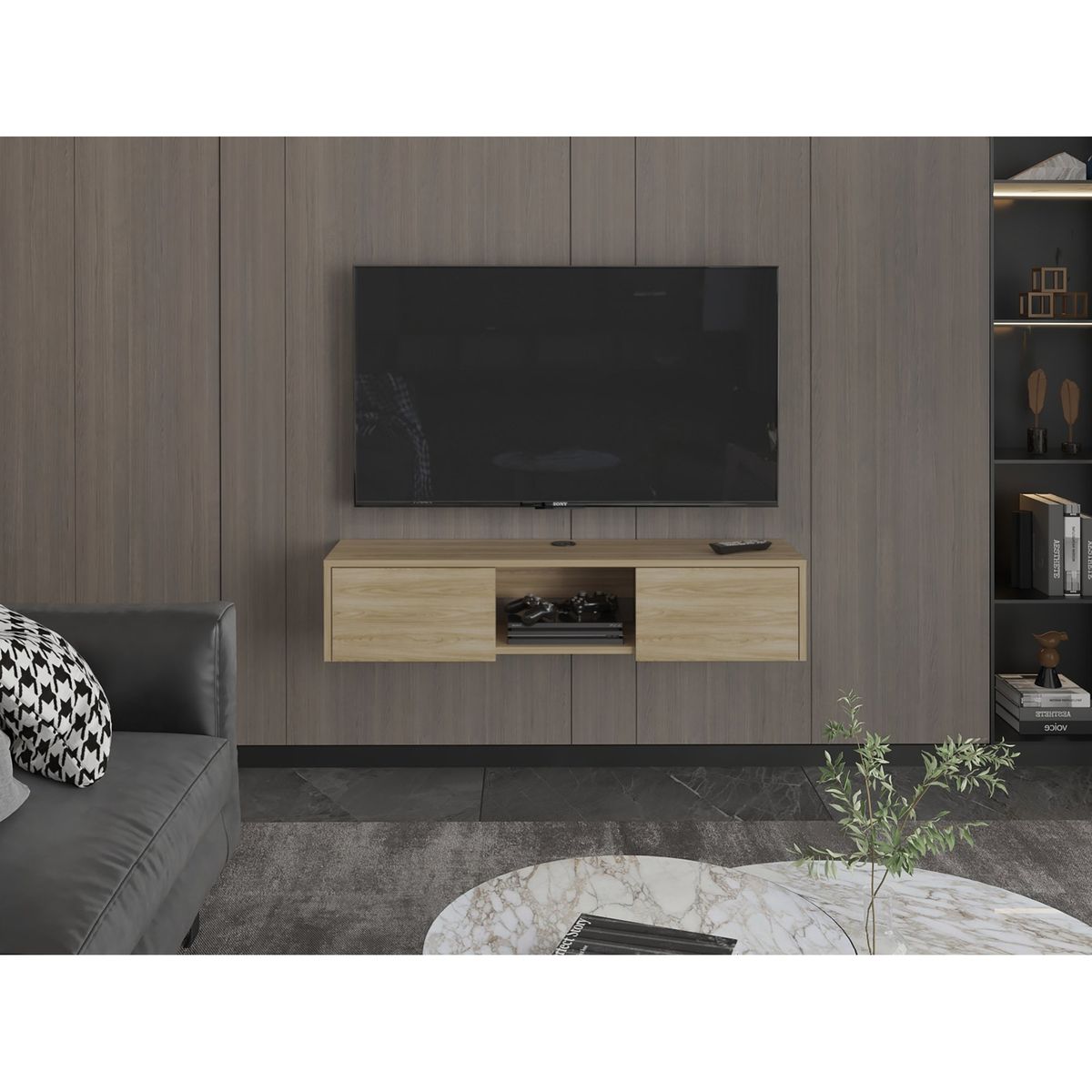 TUHOME - Rack Tv 65 Piso O Flotante Glen 268x1251x297 Cm Fresno Europeo
