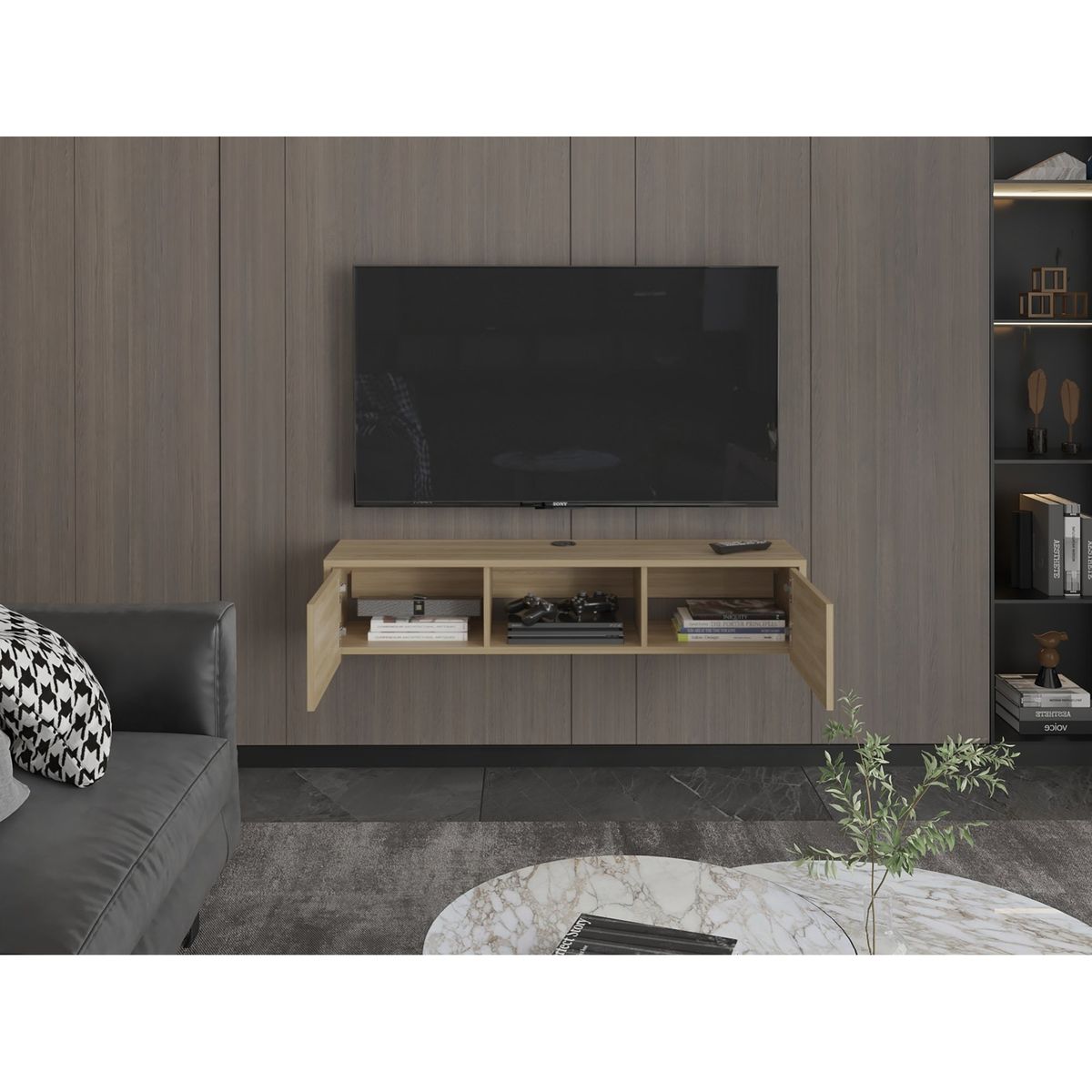 TUHOME - Rack Tv 65 Piso O Flotante Glen 268x1251x297 Cm Fresno Europeo
