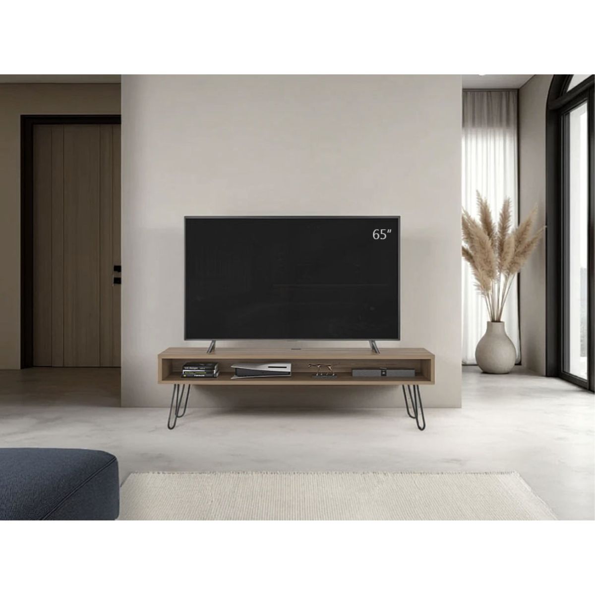 TUHOME - Rack Tv75 Luft Delgado Pata Acero Alta 495x180x35 Cm Miel