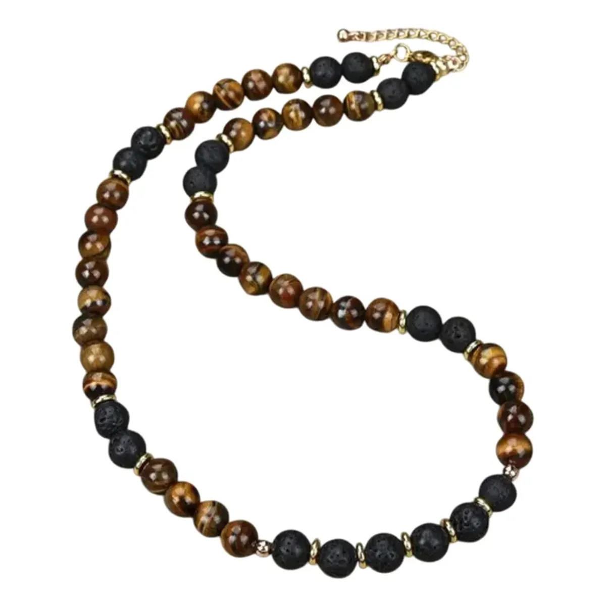 GENERICO - Collar Piedra Ojo De Tigre Y Volcánica Hombre Masculino M2
