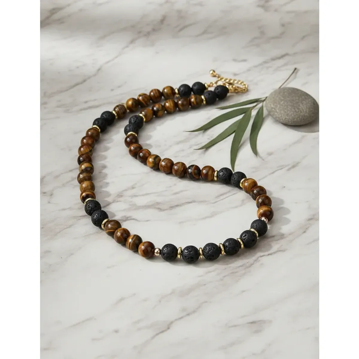 GENERICO - Collar Piedra Ojo De Tigre Y Volcánica Hombre Masculino M2