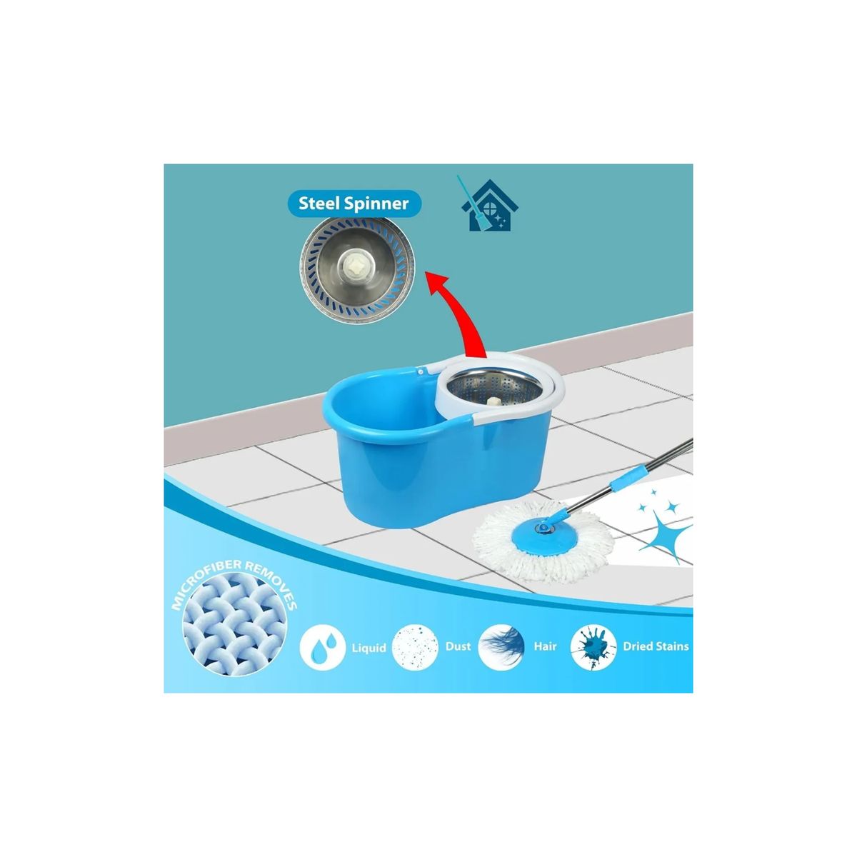 GENERICO - Trapeador Giratorio Mopa Para Piso Mopa Giratorio 360° Balde