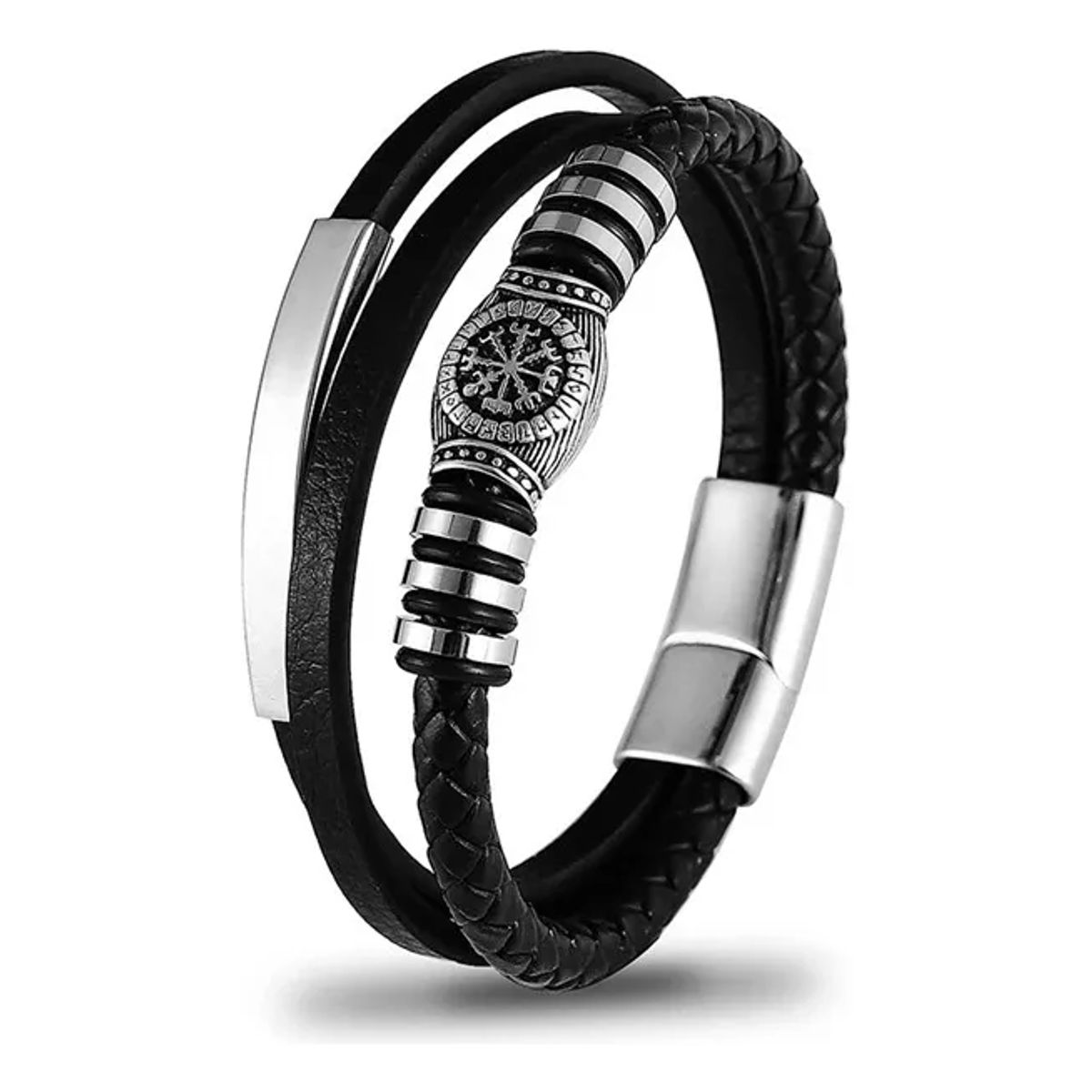 GENERICO - Pulsera De Cuero Vikingo Vegvisir 100% Hombre Caballero