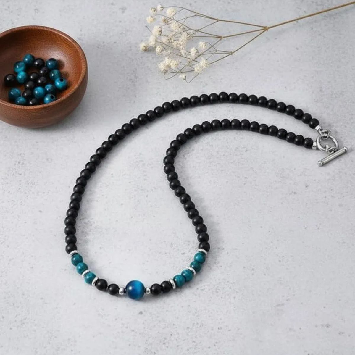 GENERICO - Collar Piedra Onix Y Ojo De Tigre Blue Hombre Moda